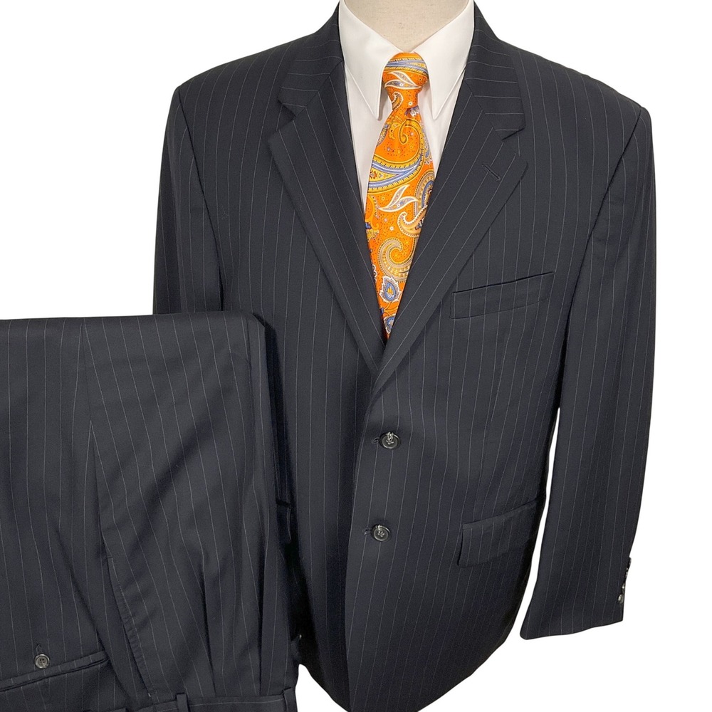 Lauren Ralph Lauren Suit Mens 42S 36W Navy Pinstripe 3-Button Wool
